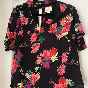 ANTHRO black, floral blouse, size Medium